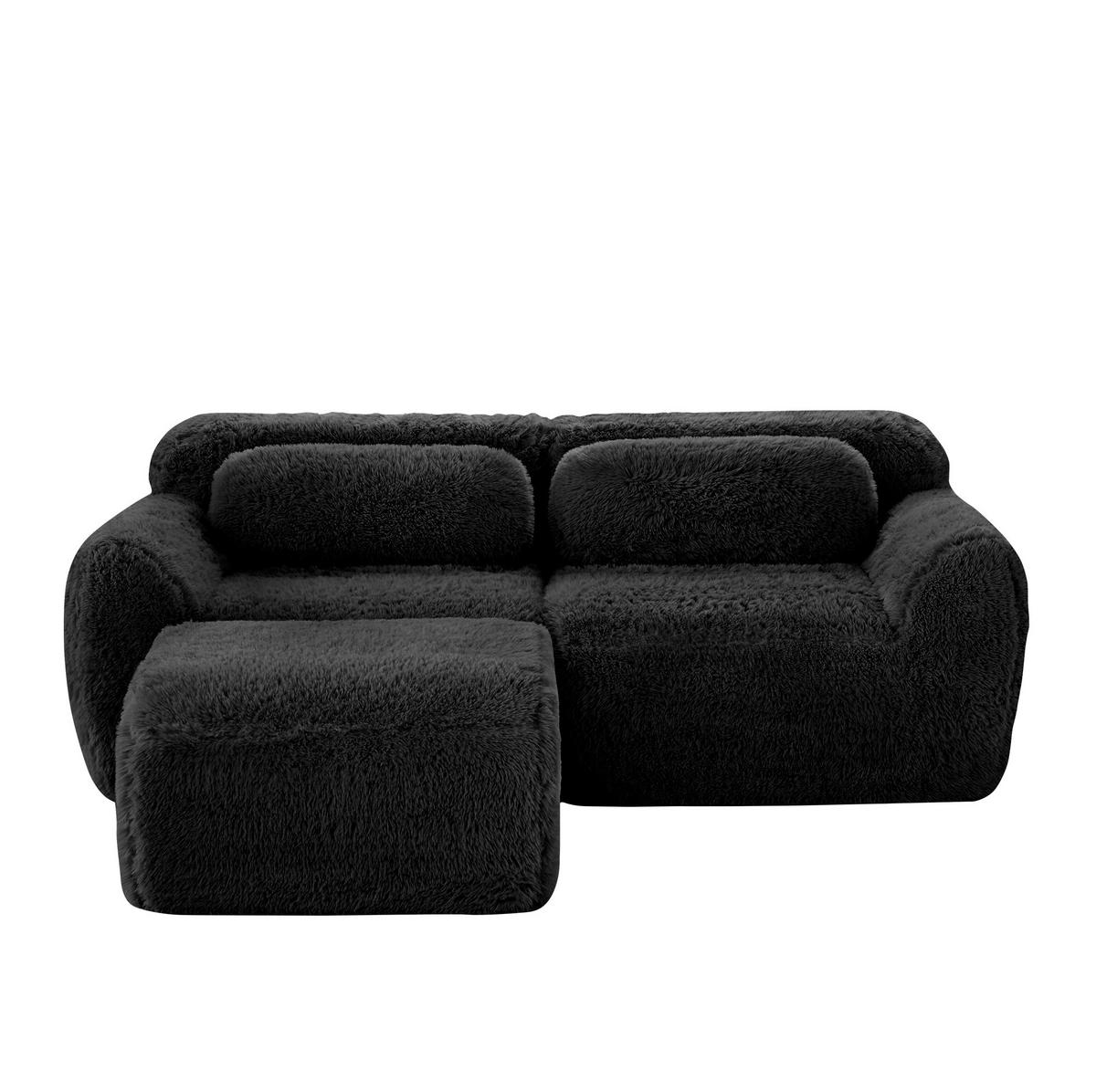 2-SITZER 204/179/73 cm schwarz aus Plüsch modular in L-Form als 2-Sitzer - Schwarz, Textil (179/73/204cm) - OKWISH