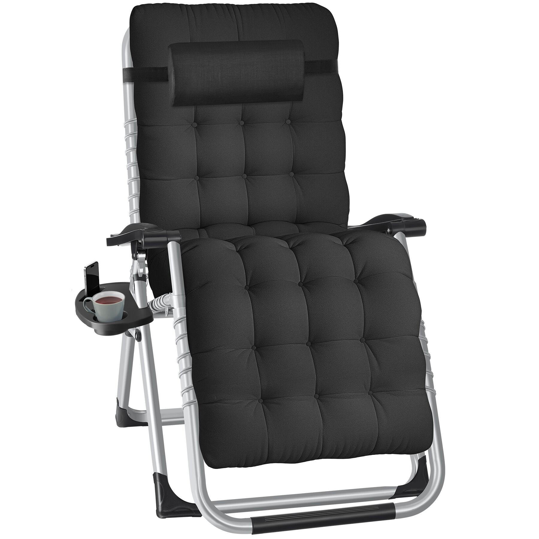 SONNENLIEGE Cloud,84 x 168 x 82,5 cm, mit Ablagetisch,schwarz - Schwarz, Kunststoff (84/103/113cm) - tectake