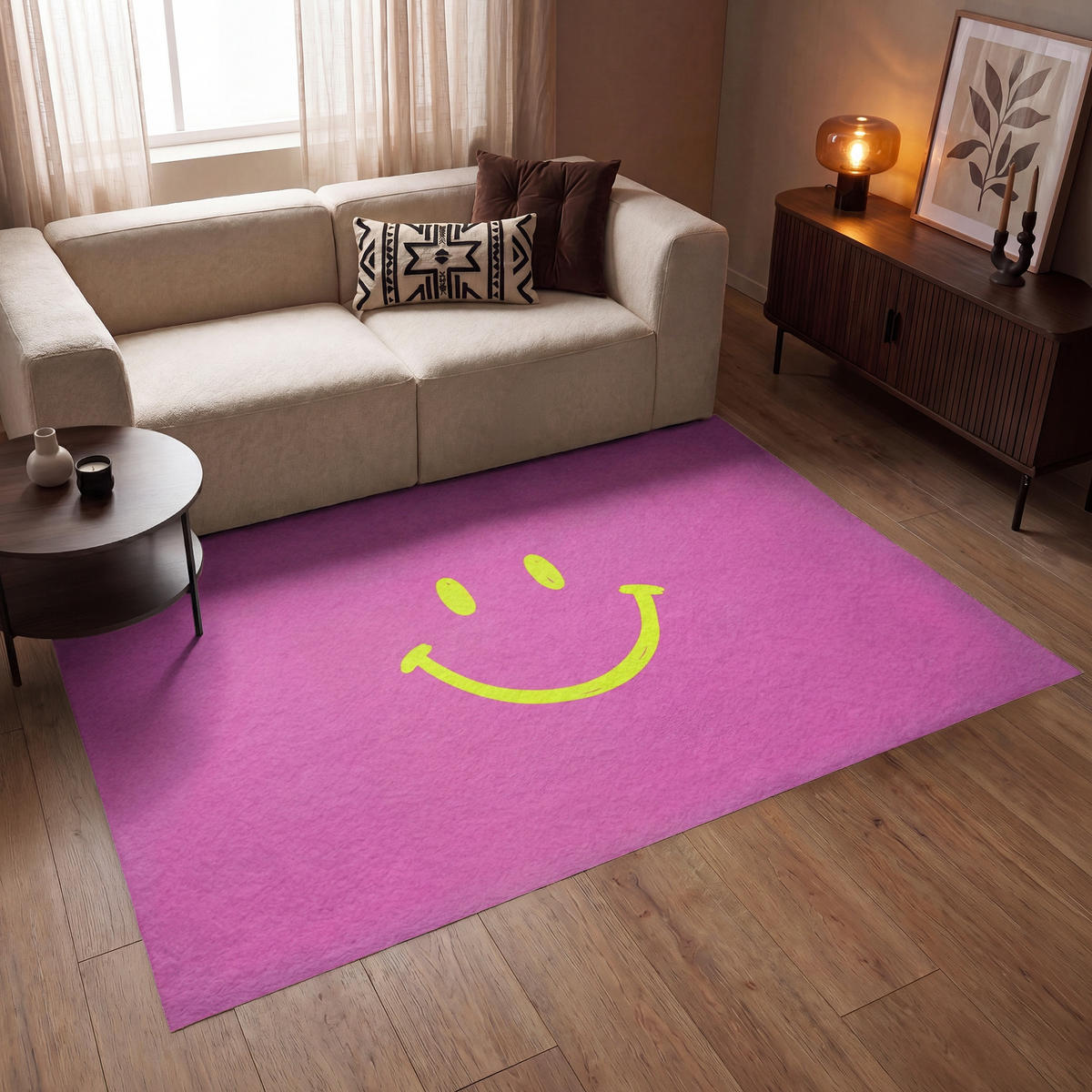 TEPPICH - Smiley - Fröhlich - Rosa - 200x140 cm - Pink, Kunststoff/Textil (200/0.4cm) - OnlyWow