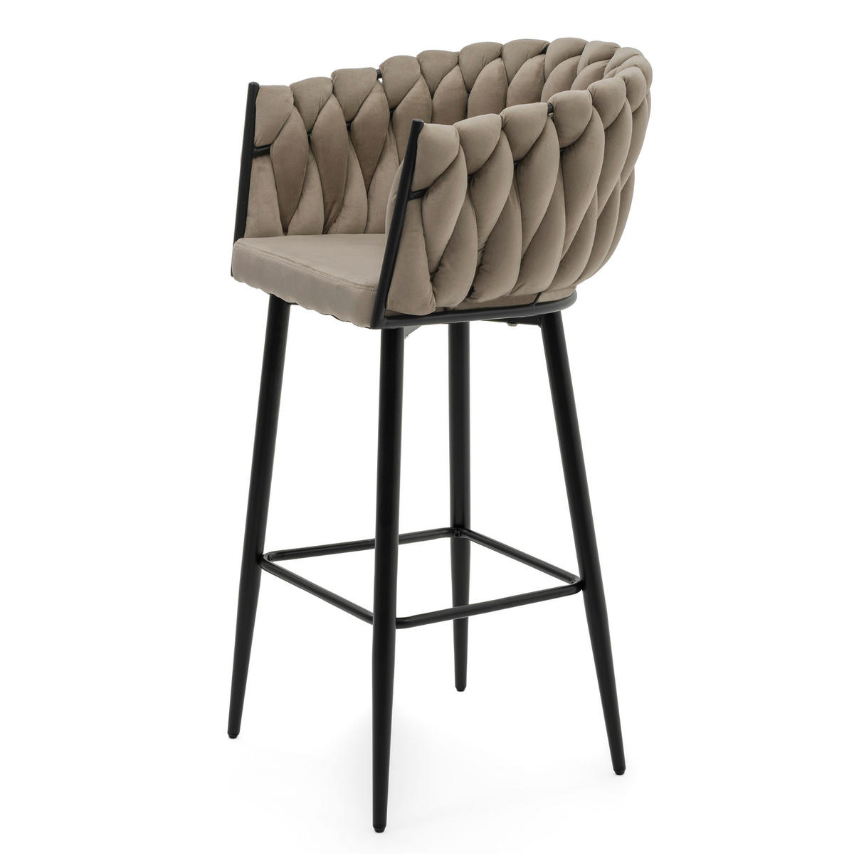 BARHOCKER LATINA gepolsterter mit Steppung - dunkelbeige - Samt Velour - Beige/Schwarz, Metall (54/95/55cm) - NEW HOME