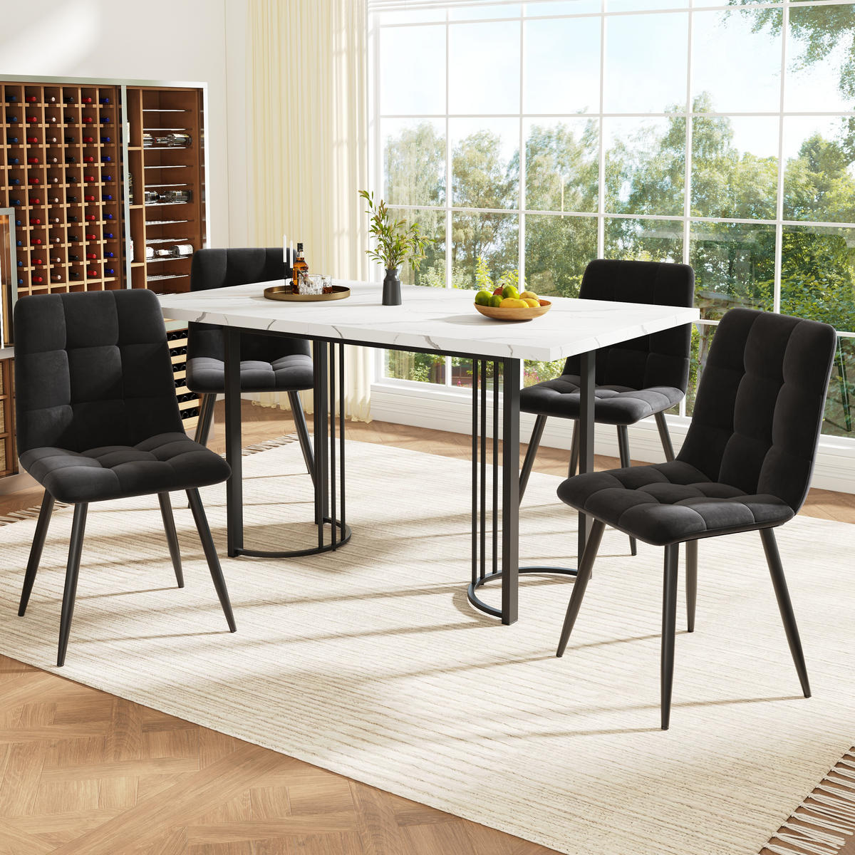 ESSTISCHSET 5-Teilig Ausziehbar 140x80 Cm, 4 Stühle, Schwarz Samt, Metall - Multicolor, Metall (80/80/180cm) - FLIEKS