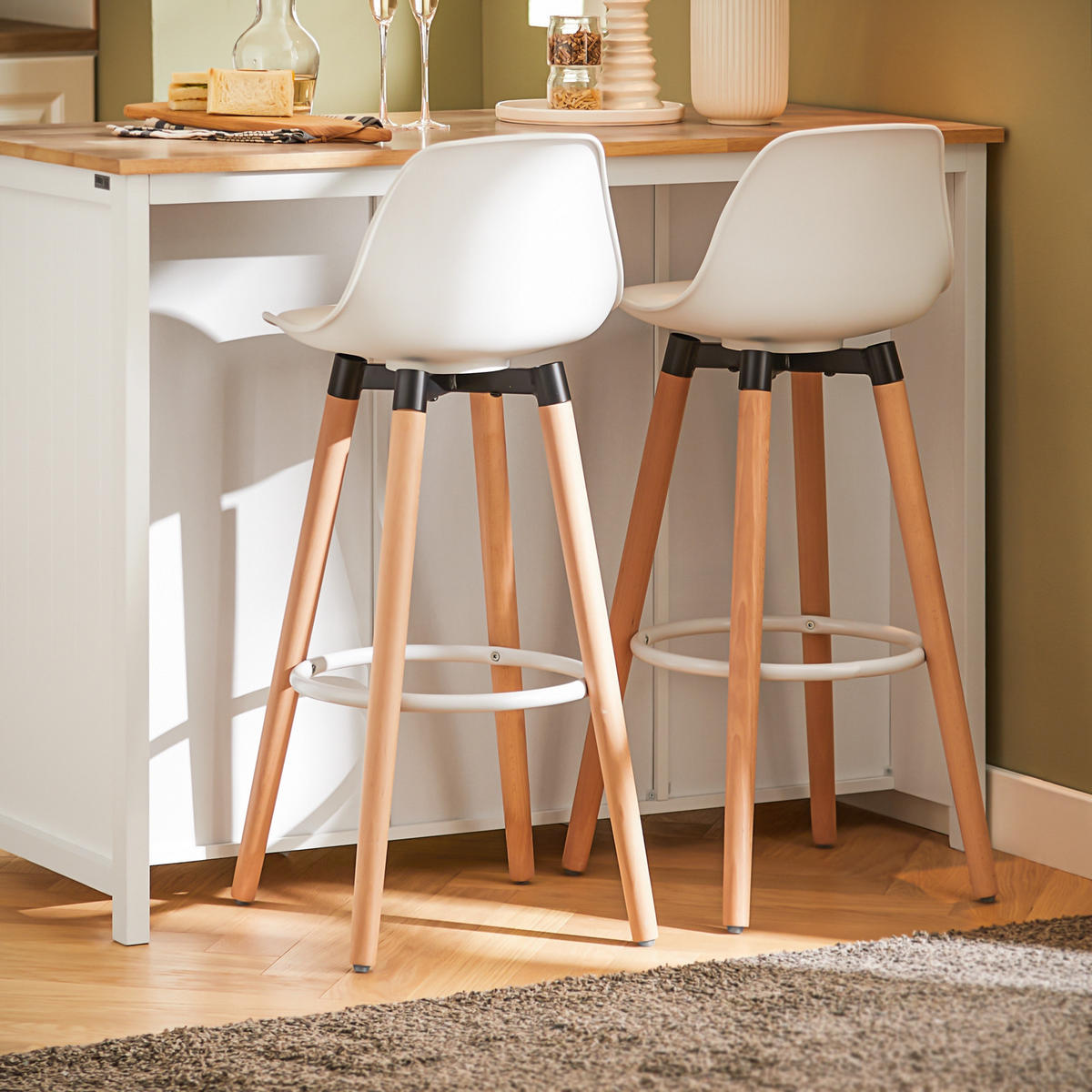 KÜCHENINSEL Weiß-Natur - Weiß, Naturmaterialen/Holz (120/90/56cm) - SoBuy