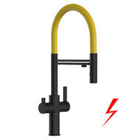 NIEDERDRUCK-3-WEGE-KÜCHENARMATUR, Schwarz Matt und Gelb, 2-Strahl-Brause - Gelb, Metall (20.61/48/20.61cm) - VIZIO