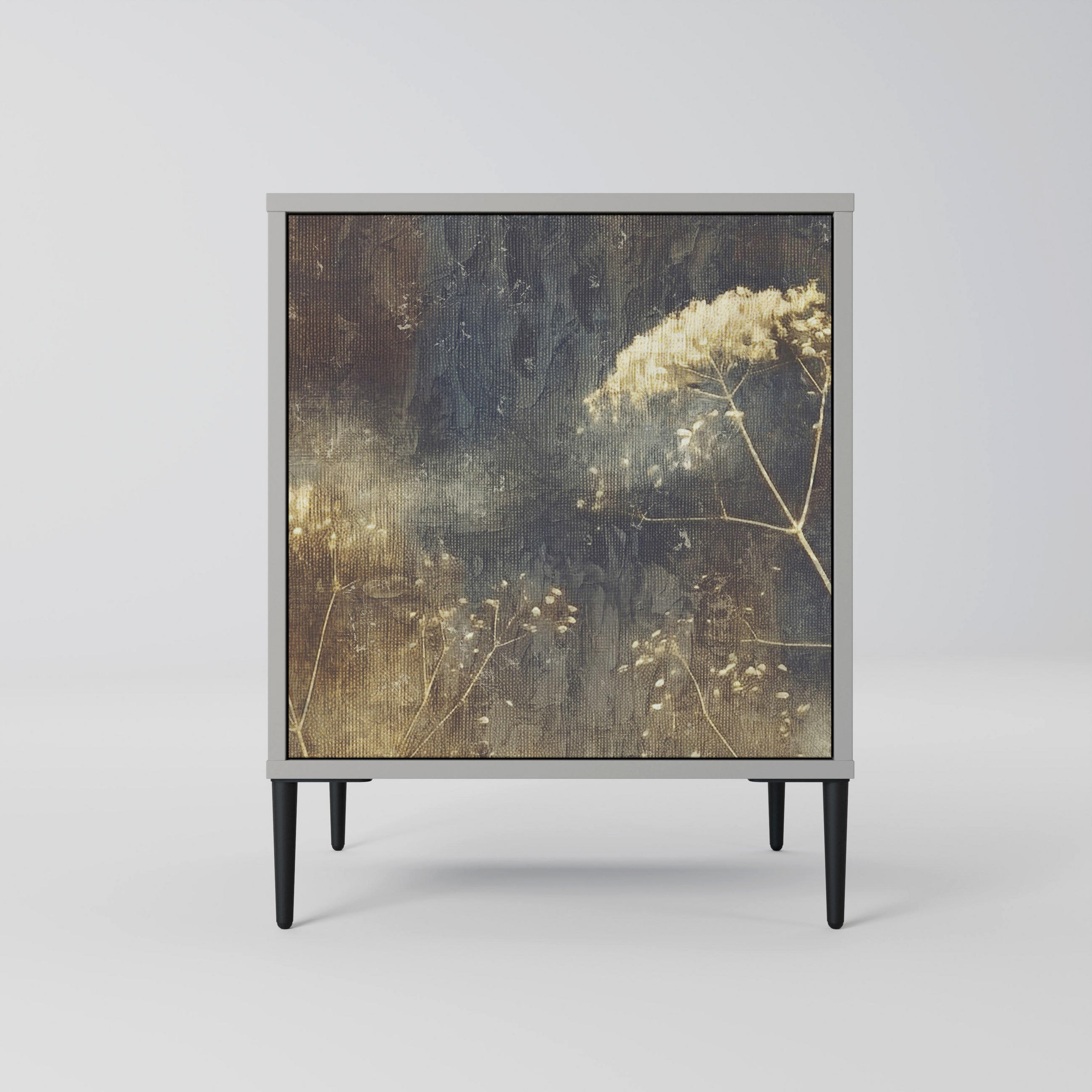 SIDEBOARD GENTLE POWER, Grau, 57,5x42x72,5 cm, Schwarze Metallfüße - Multicolor/Schwarz, Holzwerkstoff/Metall (57.5/72.5/42cm) - SpaceRebels