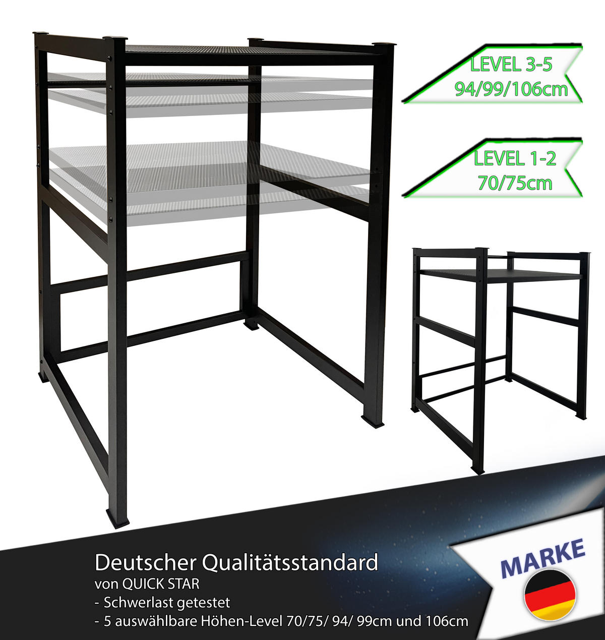 WASCHMASCHINENREGAL 74x65x111cm - Schwarz, Metall (74/111/65cm) - QUICK STAR