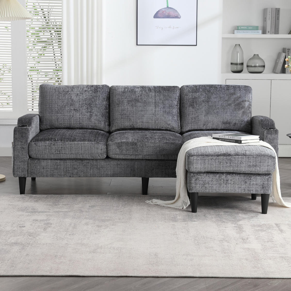 ECKSOFA 196,5/75/77 cm Grau - Grau, Textil (75/196.5cm)