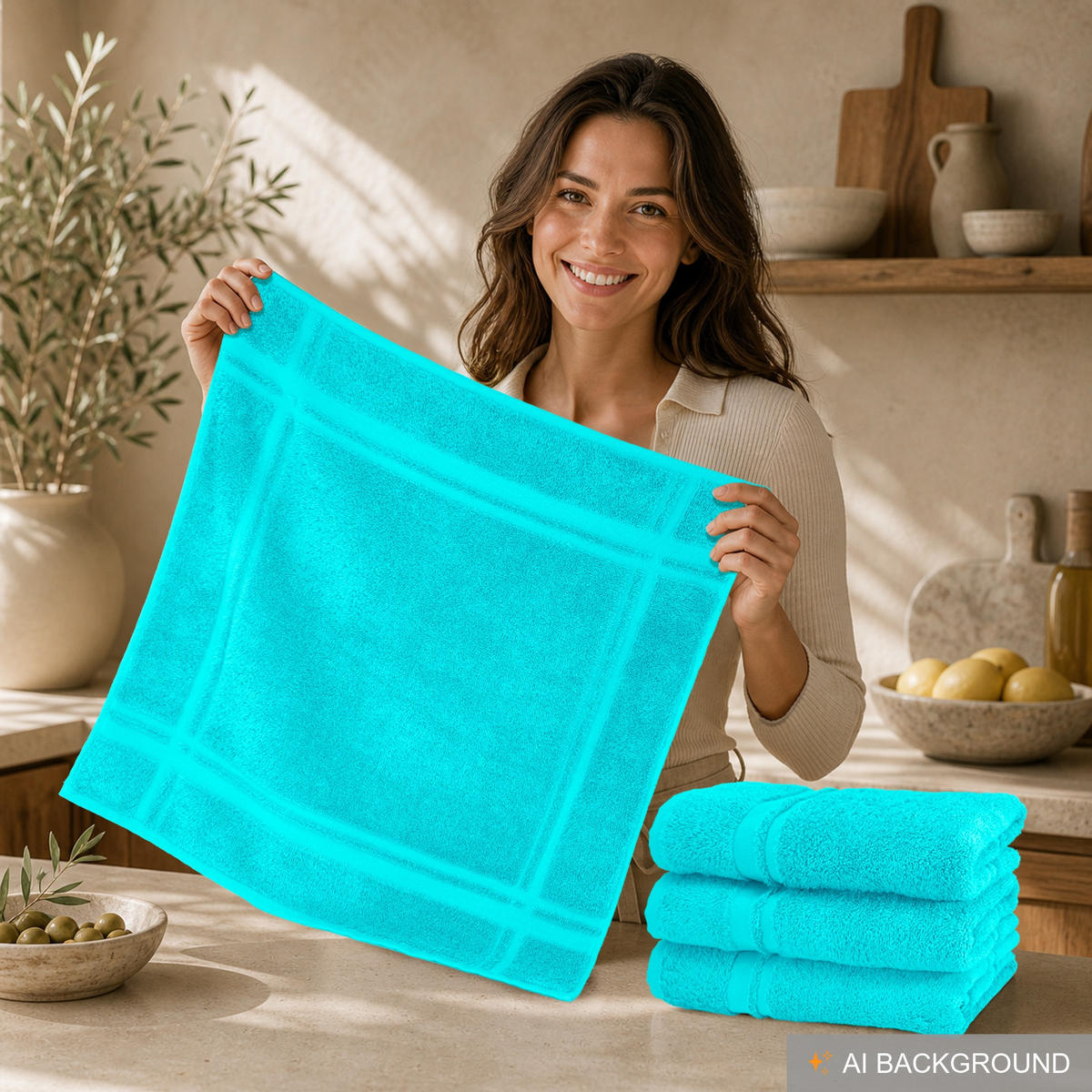 FROTTEE Küchenhandtücher 50x50 cm, 4er Set, Türkis - Türkis, Textil (50/50cm) - Lashuma