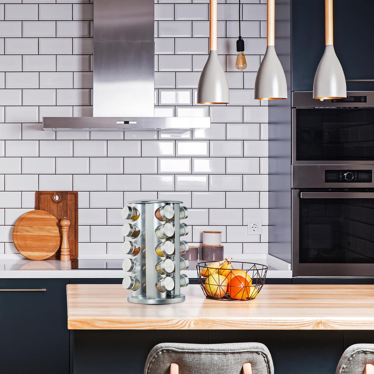 GEWÜRZKARUSSELL - Silberfarben, Glas/Kunststoff (19.5/34.5/19.5cm) - Relaxdays