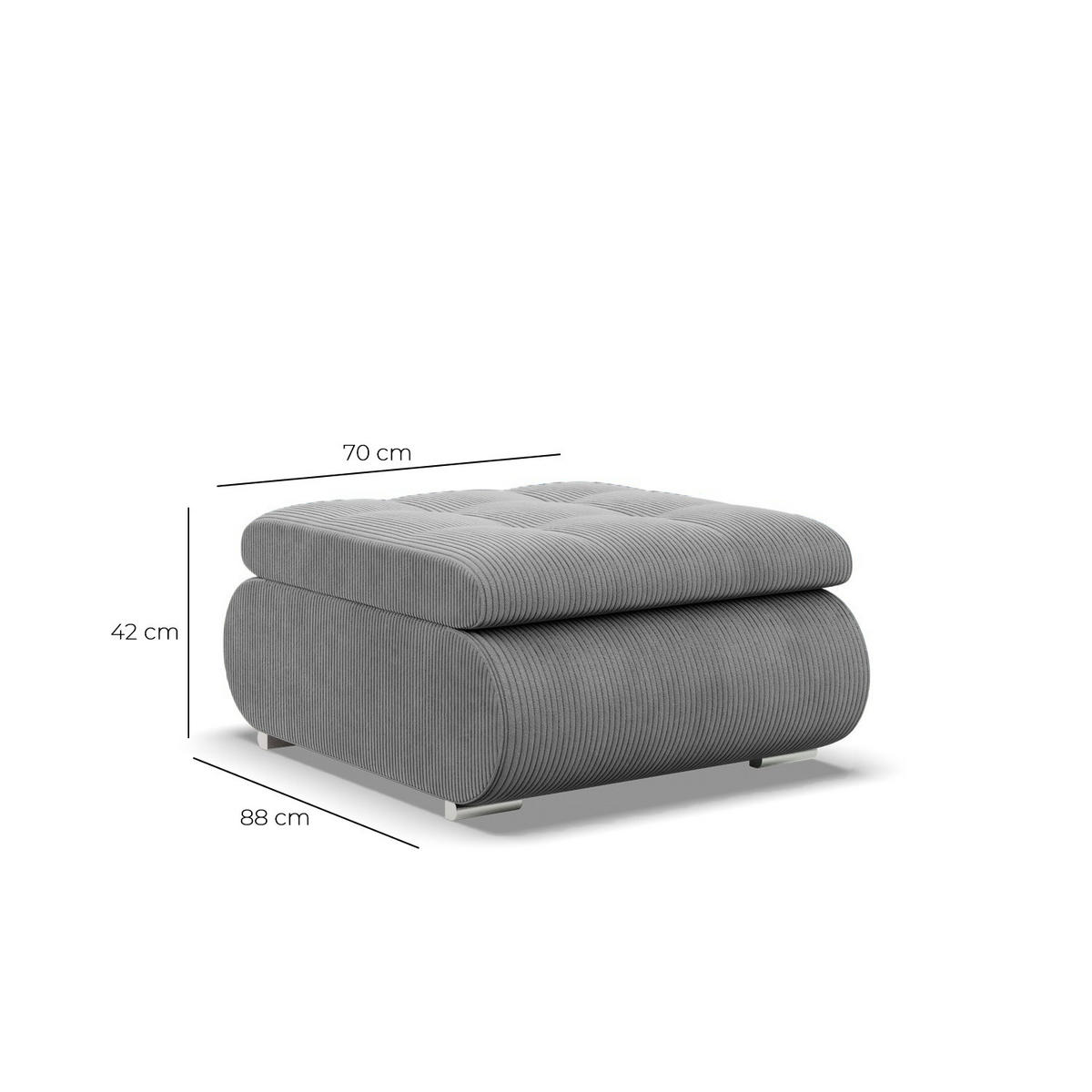 SITZPOUF FÜR DAS WOHNZIMMER FORESTA, Cord - Grau - Grau, Textil (88/42/70cm)