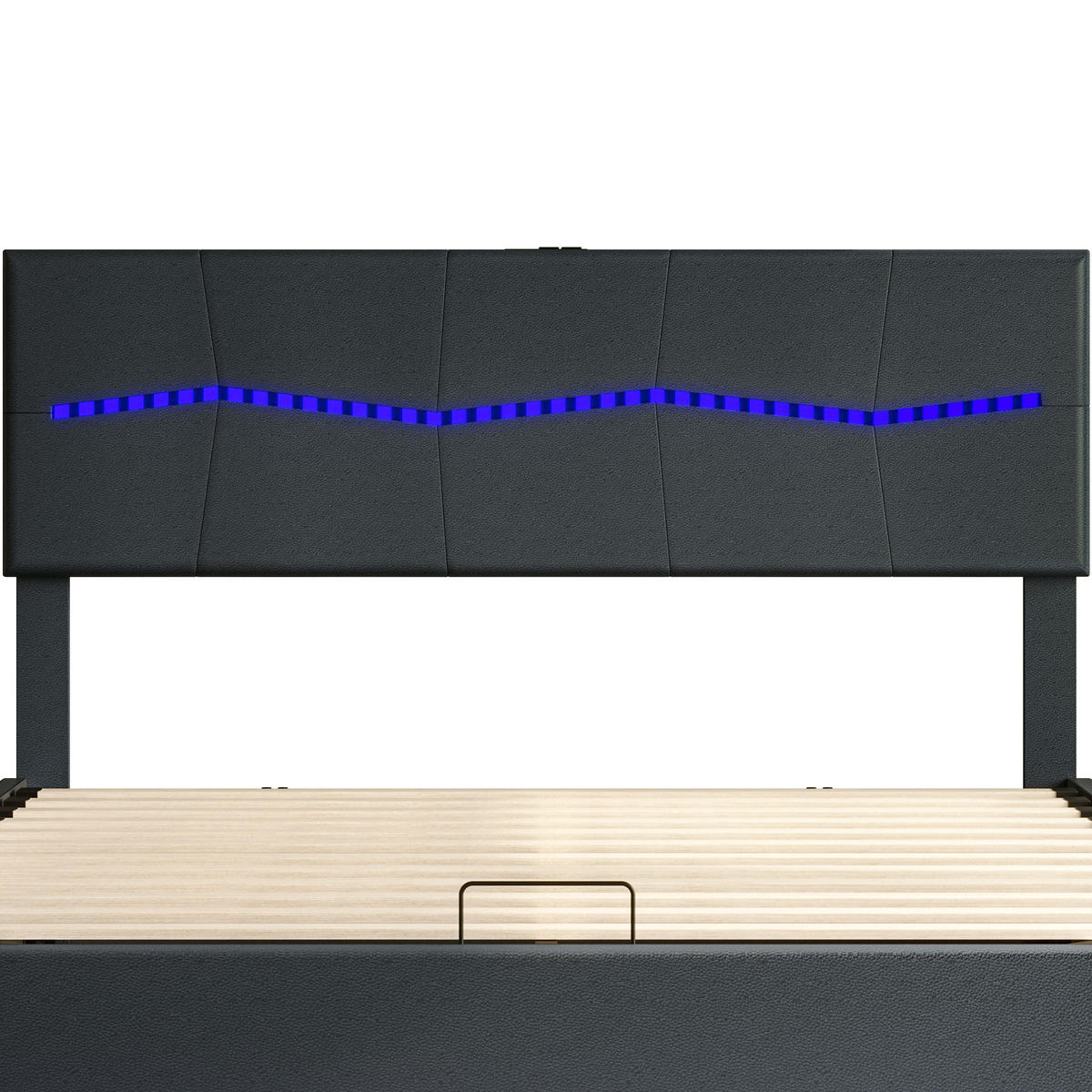 POLSTERBETT 180x200 cm, Schwarz, mit LED & USB-Typ-C-Ladeanschluss - Schwarz, Textil/Metall (180/200cm)