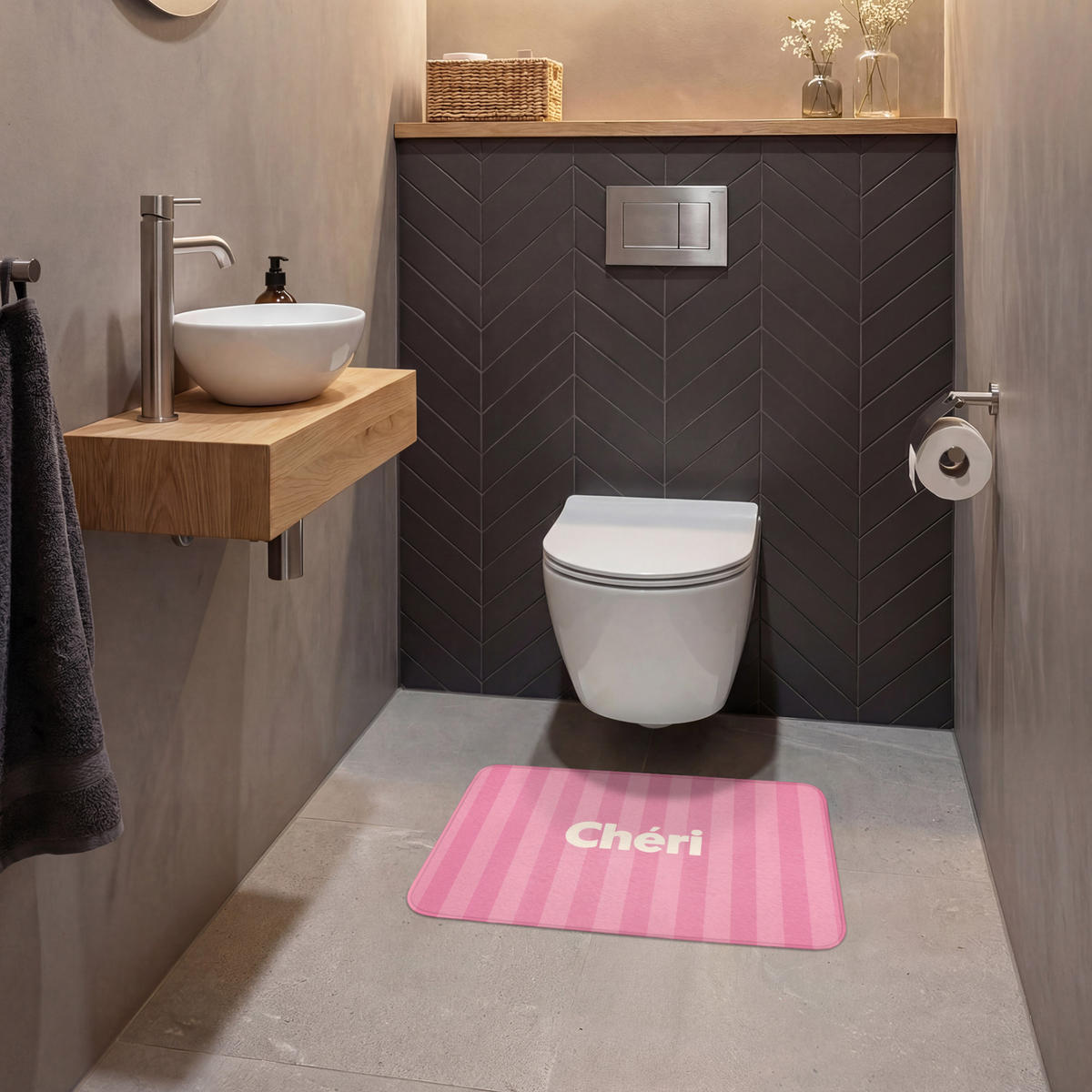 WC PŘEDLOŽKA Pruhované - růžové - Chéri 60x40 cm - růžová, textil/plast (60/1cm) - OnlyWow