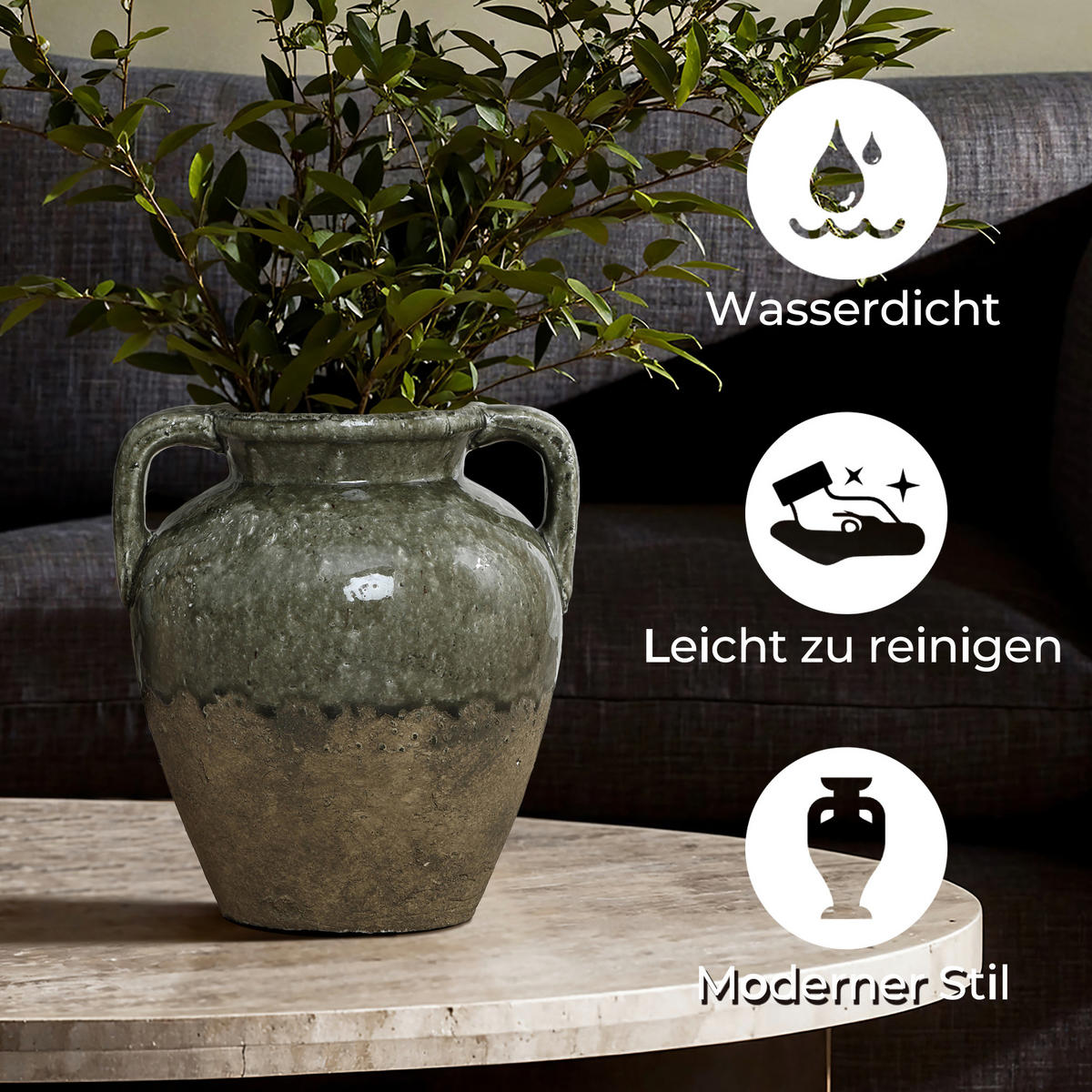 VASE aus Keramik, Ø24.5 x H29 cm - Grün, Keramik (29cm) - Hometopia