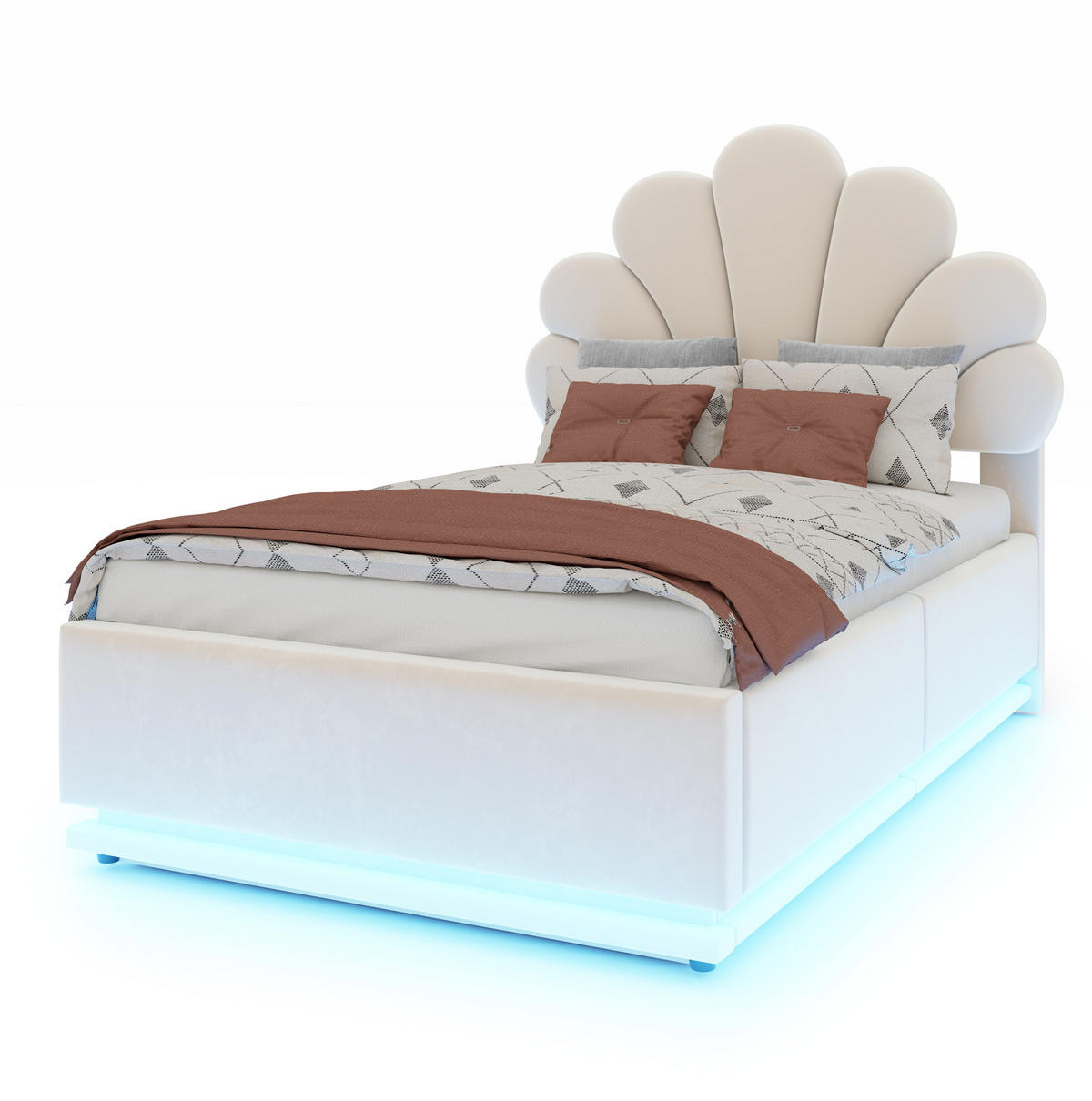 POLSTERBETT 90x200 cm in Beige mit LED-Beleuchtung und hydraulischem Stauraum - Beige, Textil (90/200cm) - IVMEU