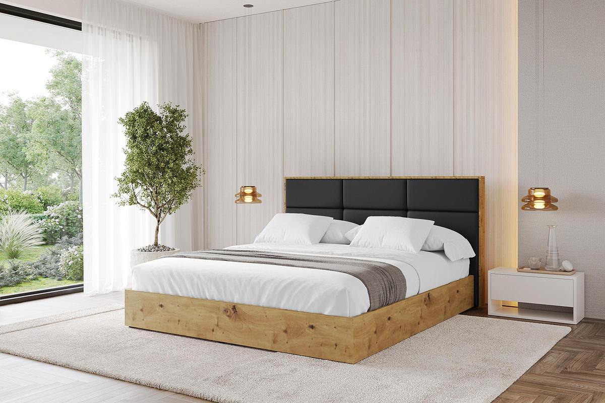 POLSTERBETT mit Bettkasten und Lattenrost, Bett mit Matratze H3/H4 - ENZO1 120x200 Schwarz Kunstleder - Schwarz Hochglanz, Holzwerkstoff/Textil (120/200cm) - ALTDECOR