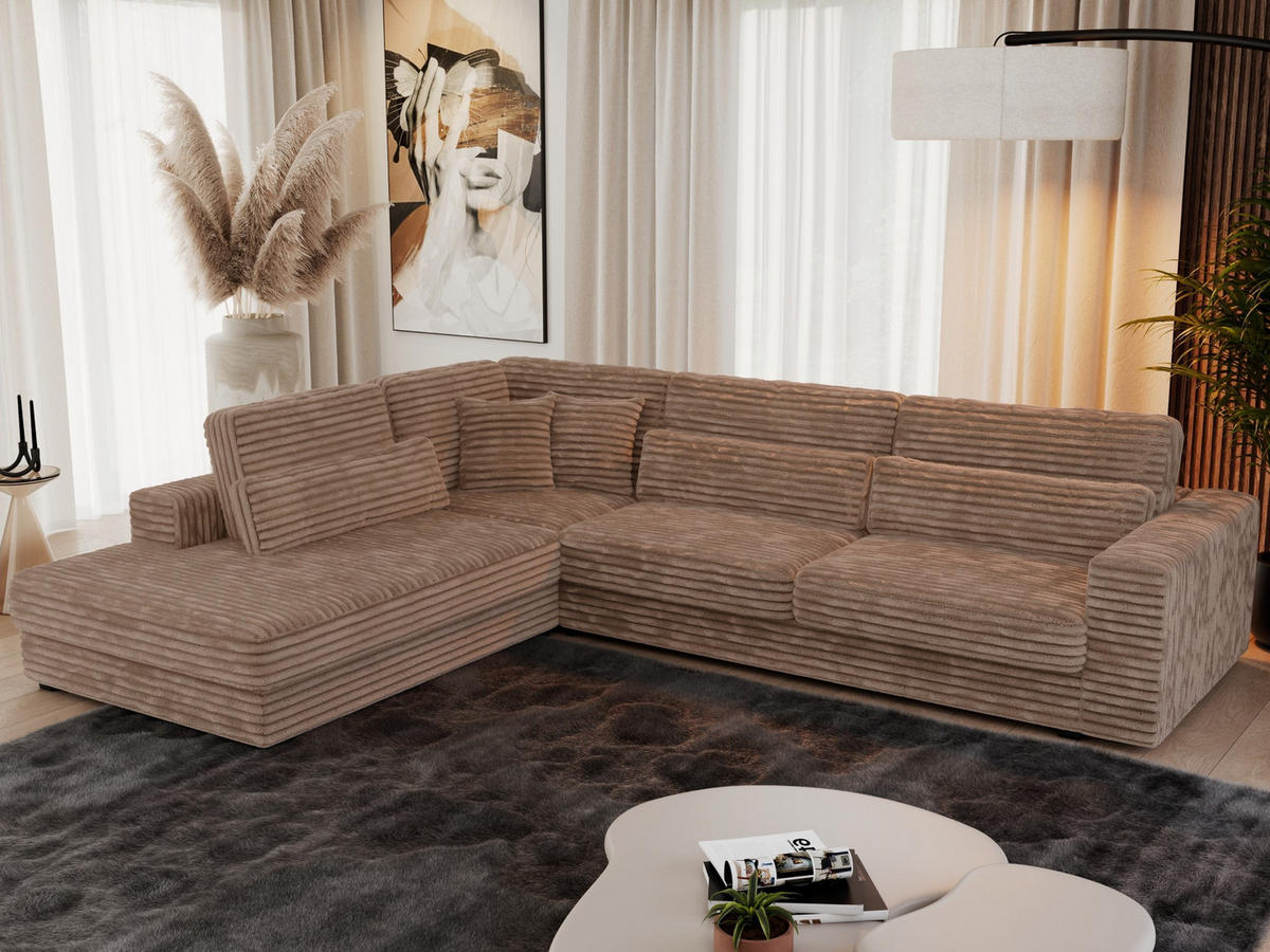 ECKSOFA Savona Braun breiter Cord - links - Schwarz/Braun, Kunststoff/Textil (316/249cm) - MKS