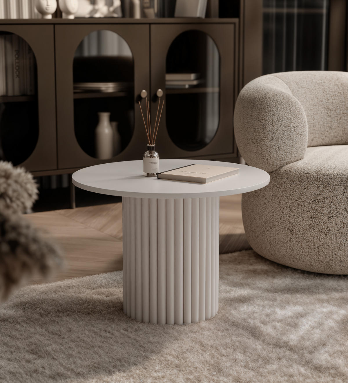 COUCHTISCH BARNEY mit geriffeltem Sockel, kaschmir - Kaschmir, Holzwerkstoff (60/60/38cm) - Idohome