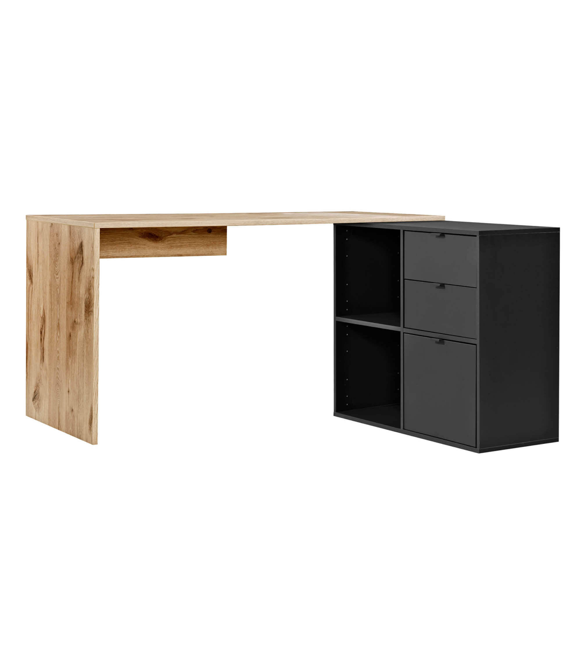 ECKSCHREIBTISCH Der Produktive - Eichefarben/Schwarz, Holzwerkstoff (65/145/77cm) - Mokebo