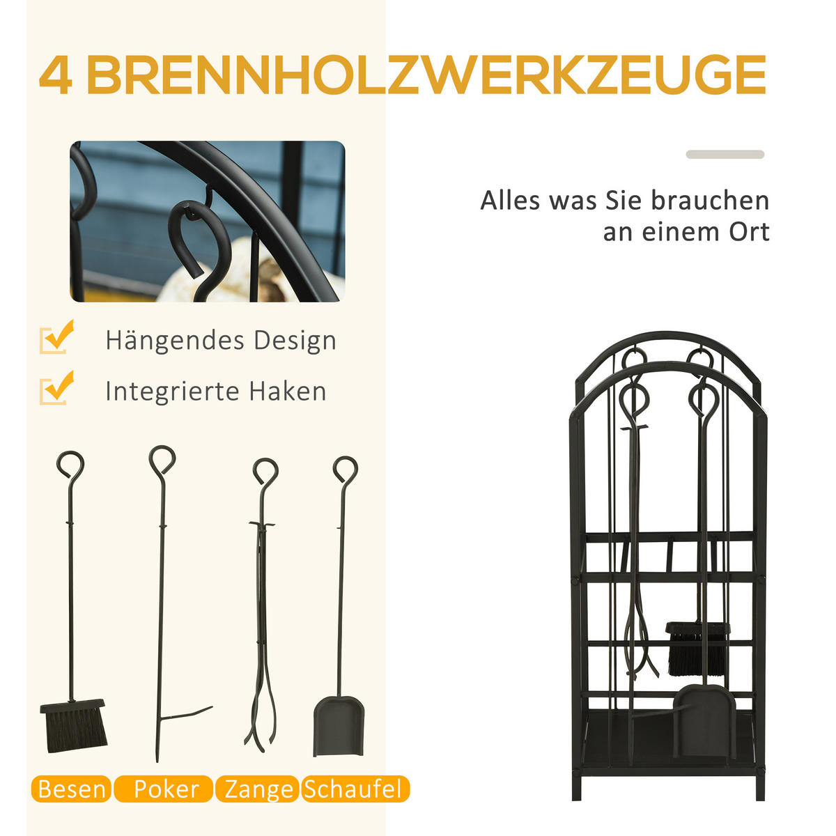 KAMINHOLZSTÄNDER, Metall, Schwarz - Schwarz, Metall (32.5/74.5/41.5cm) - Outsunny