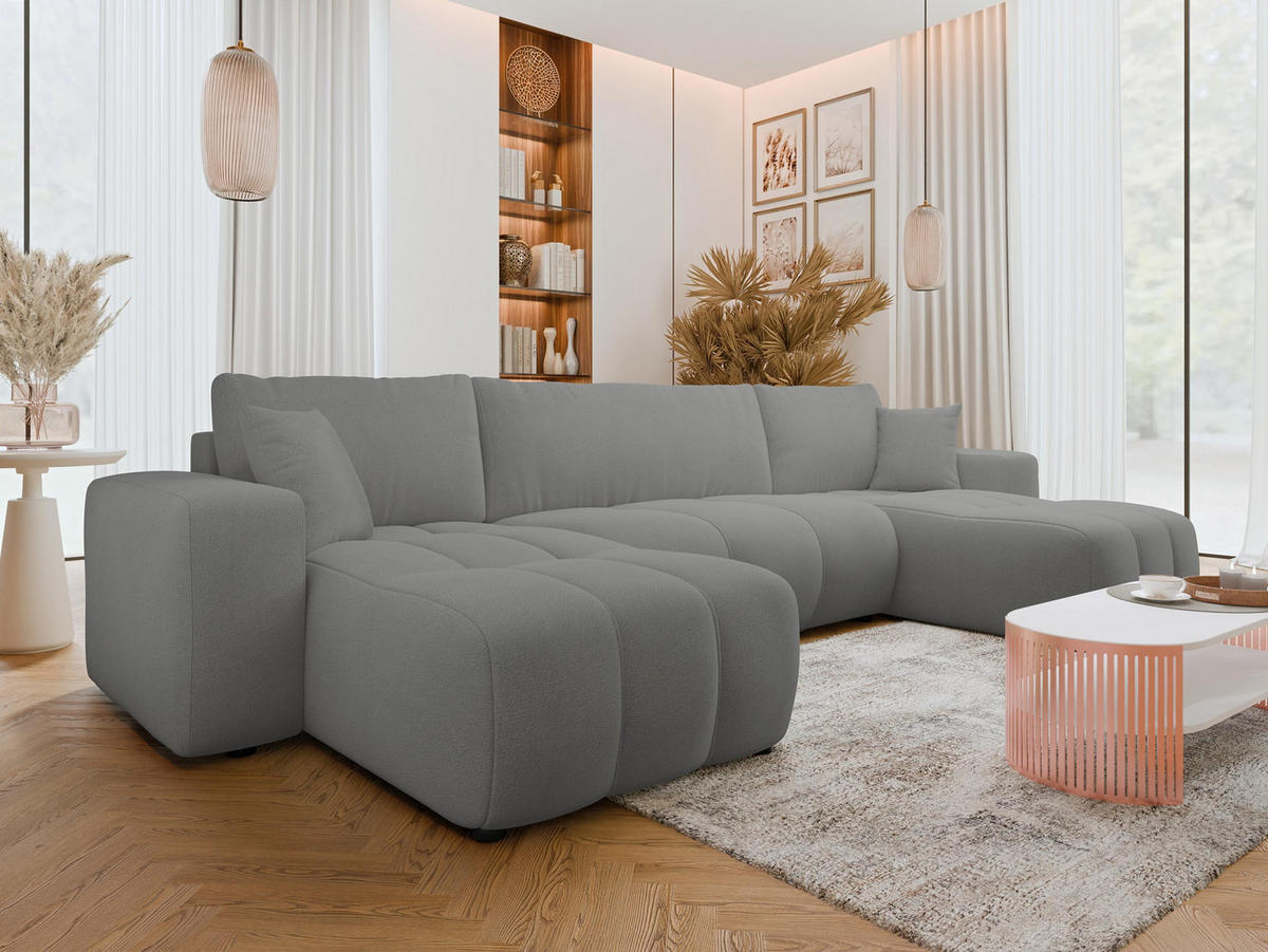 WOHNLANDSCHAFT Furyn U - Dunkelgrau/Schwarz, Holz/Kunststoff (312/82/145cm) - MIRJAN24