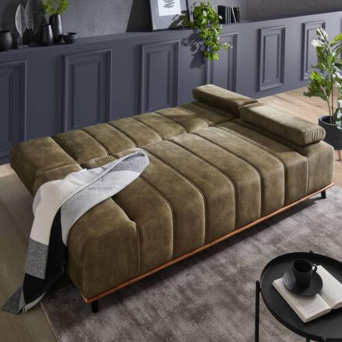 SCHLAFSOFA Webstoff Braun  - Schwarz/Braun, Design, Holz/Textil (206/77-87/102cm) - Novel