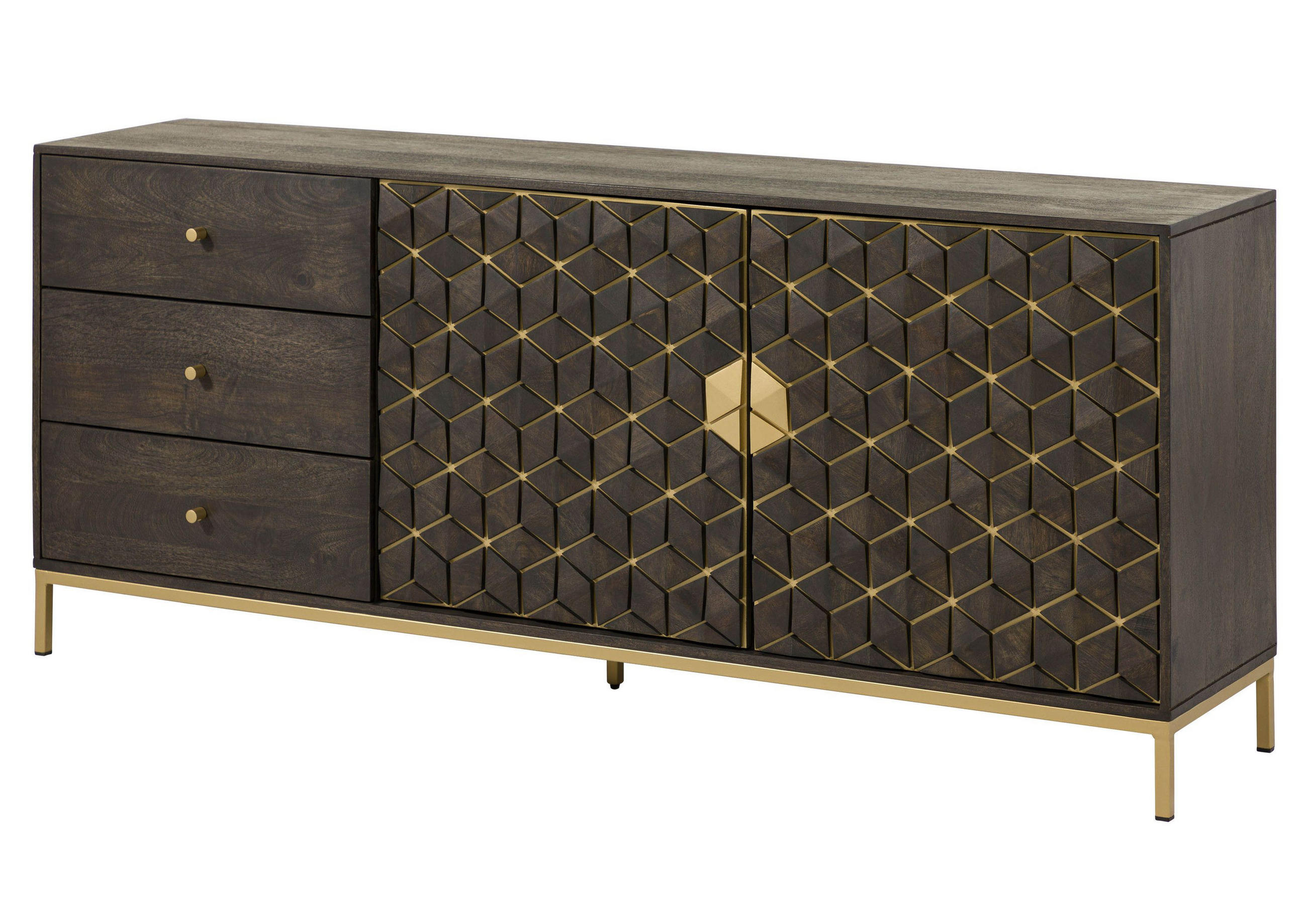 SIDEBOARD Mango 180x40x77 grau geölt DIAMOND #110 - Grau, Holz (180/77/40cm) - Massivmoebel24