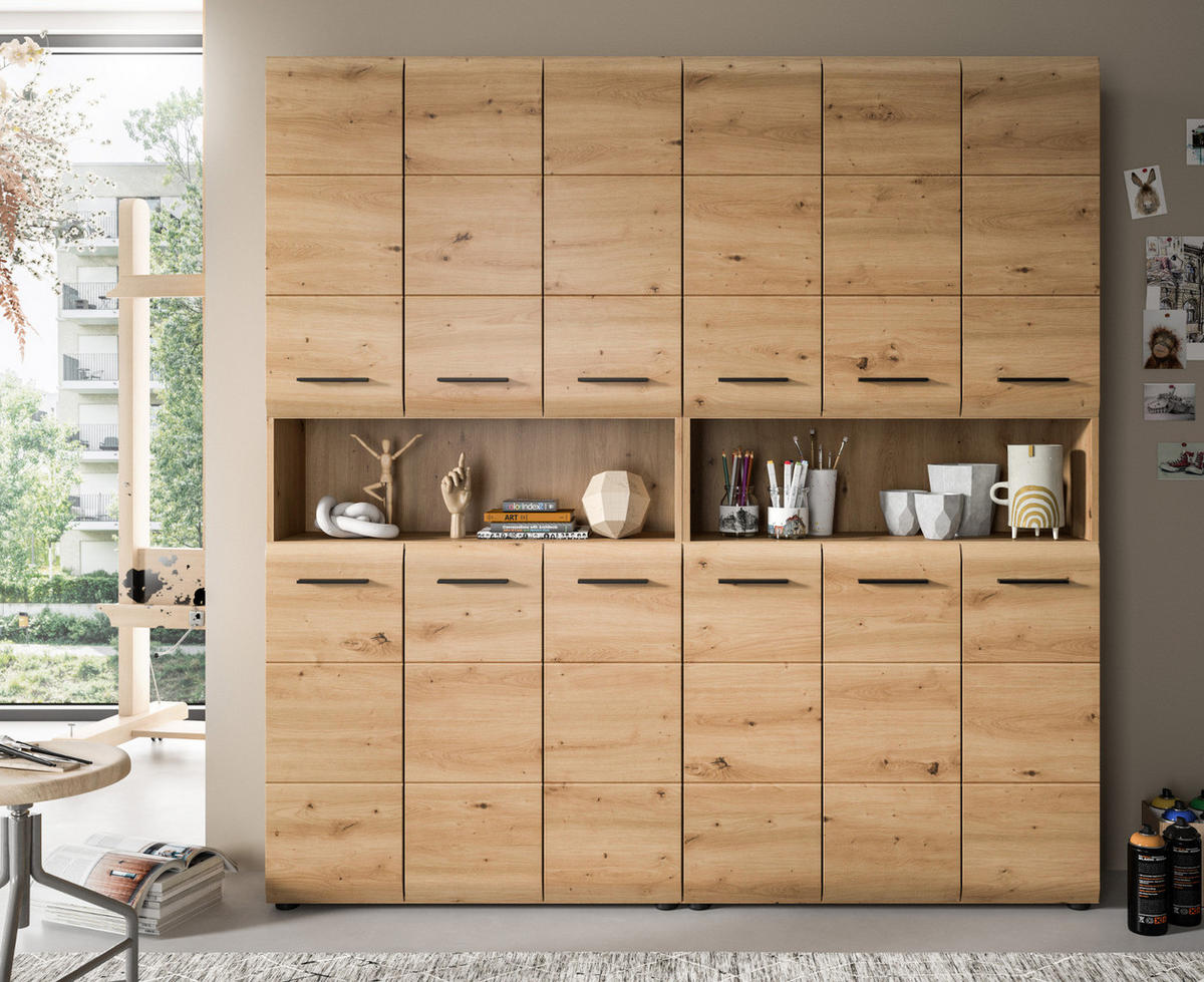 BADEZIMMERSCHRÄNKE Eiche Artisan, 2x Mehrzweckschrank 180 cm, viel Stauraum, Cover - Schwarz/Eiche Artisan, Holzwerkstoff/Kunststoff (180/185/30cm) - Inn.Furn