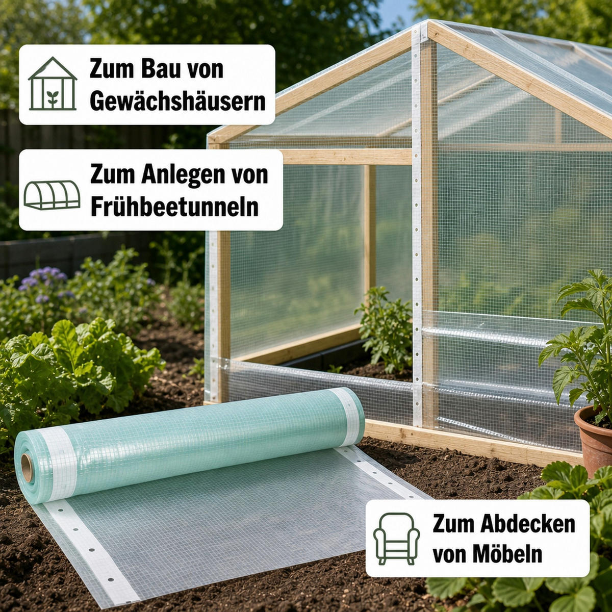GITTERFOLIE m. Nagelrand 4 Breite x 12 Meter - Transparent, Kunststoff (400/1cm) - BONI-SHOP
