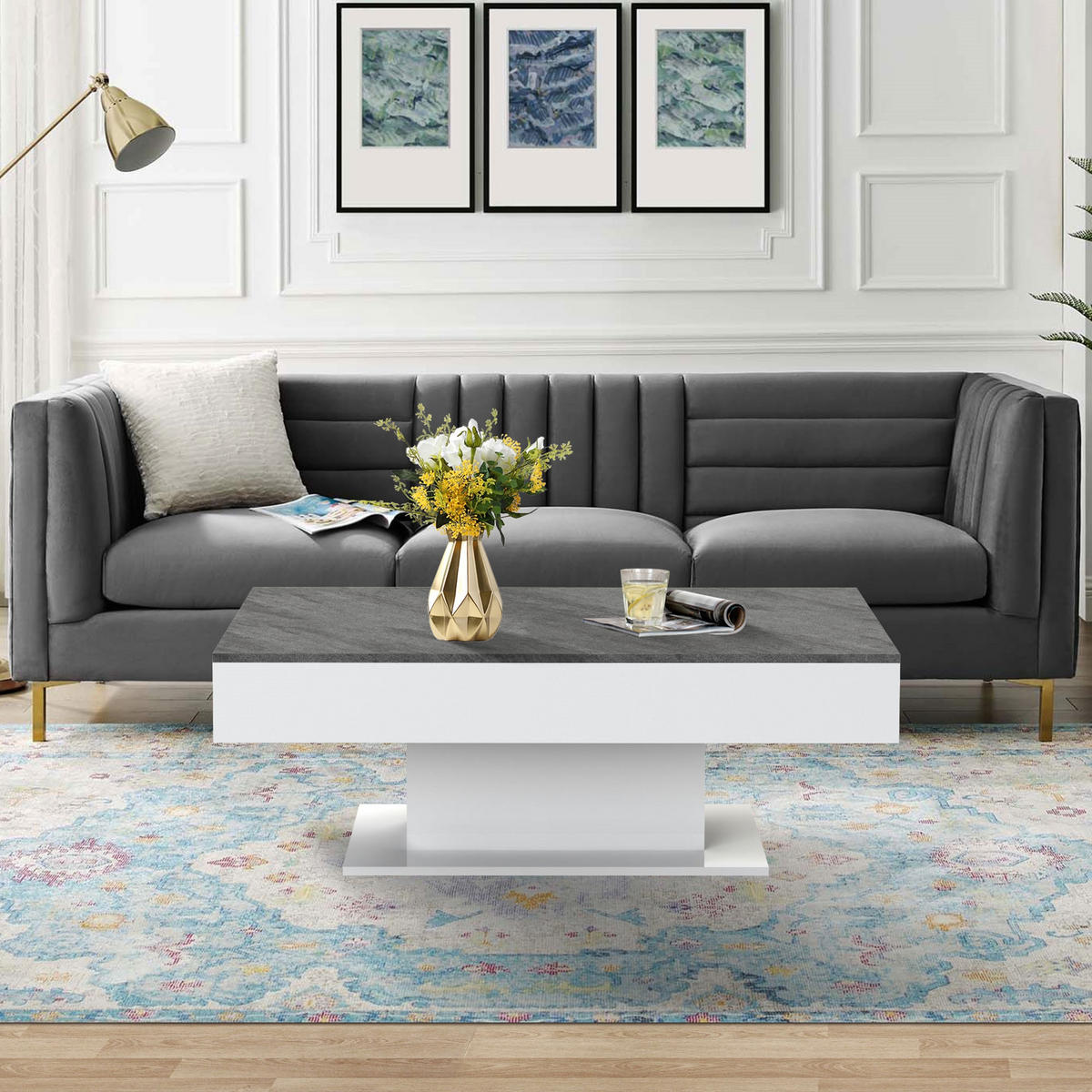 COUCHTISCH rechteckig Weiß-Beton 110/60/40 cm - Grau, Holzwerkstoff (60/40/110cm) - ML-DESIGN