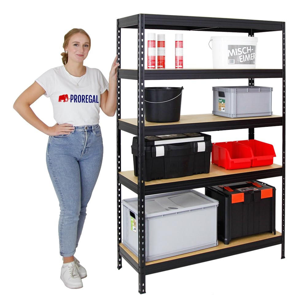 SCHWERLASTREGAL Rivet 180x120x45 cm Fachlast 250 kg Innovatives Stecksystem Schwarz - Schwarz, Metall (120/180/45cm) - PROREGAL