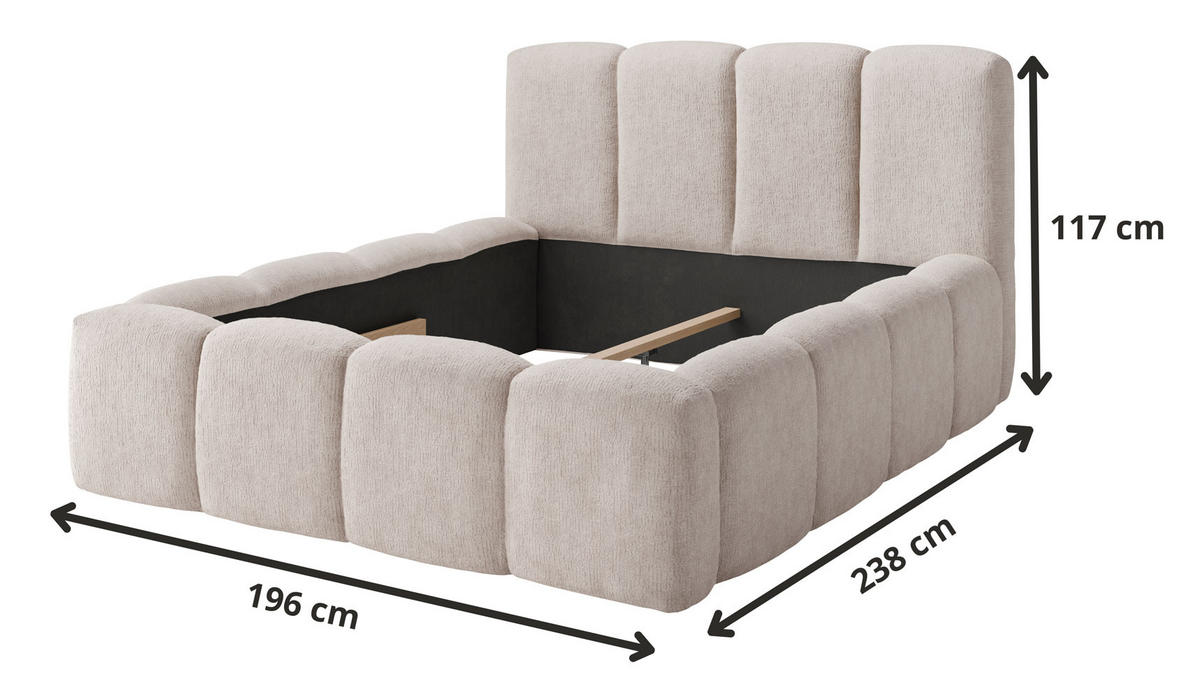 POLSTERBETT Nicole Beige 196 / 238 / 117cm mit Metalllattenrahmen - Beige, Holz/Holzwerkstoff (160/200cm) - Feldmann-Wohnen