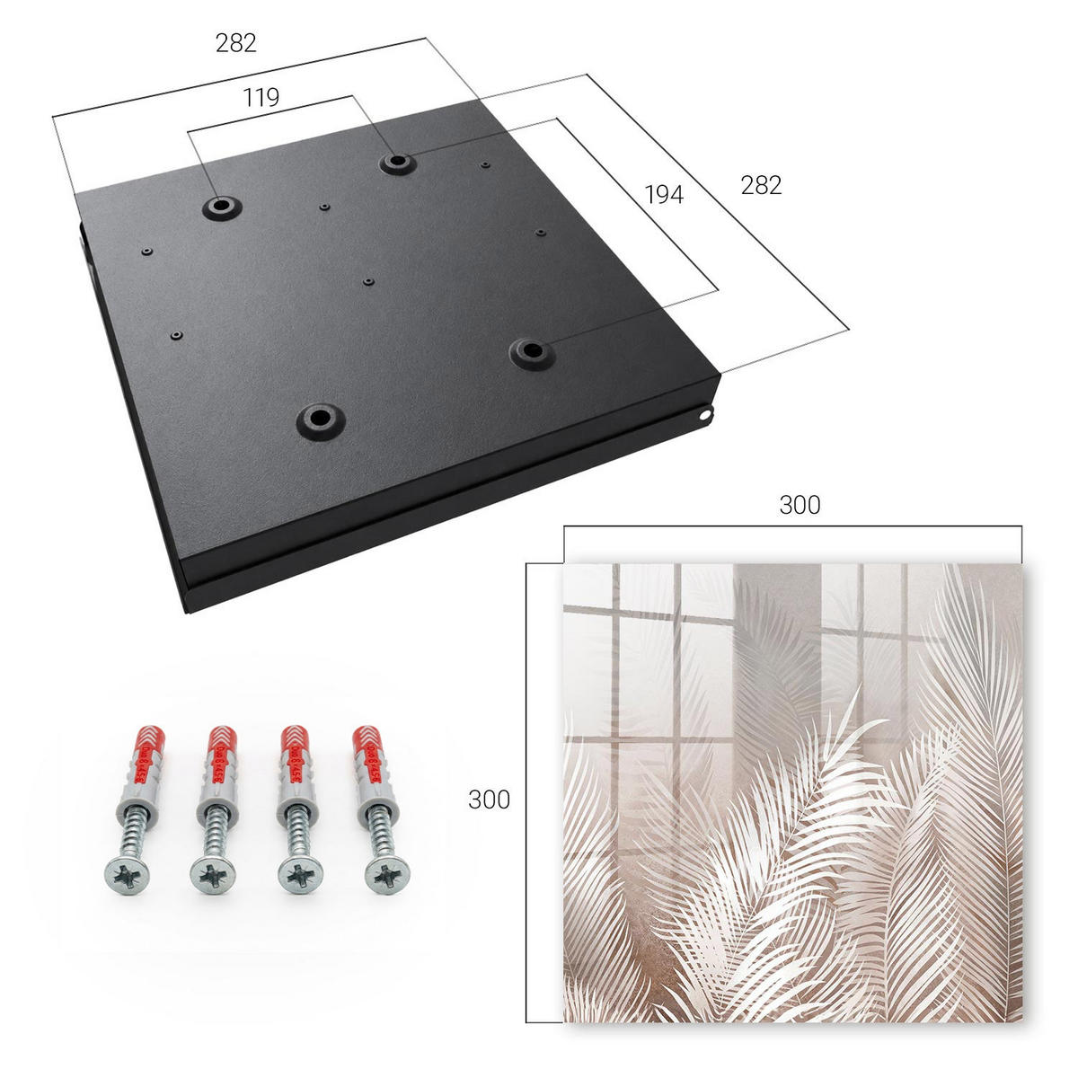 SCHLÜSSELBOX Schwarz 30x30 cm- Türöffnung nach rechts - Blätter der Eleganz - Beige, Metall (30/30/5cm) - TULUP