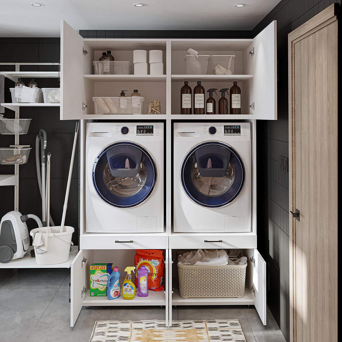 WASCHMASCHINENSCHRANK Serie 3 134cm Breit, 205cm Hoch - Weiß, Holzwerkstoff (134/205/67cm)