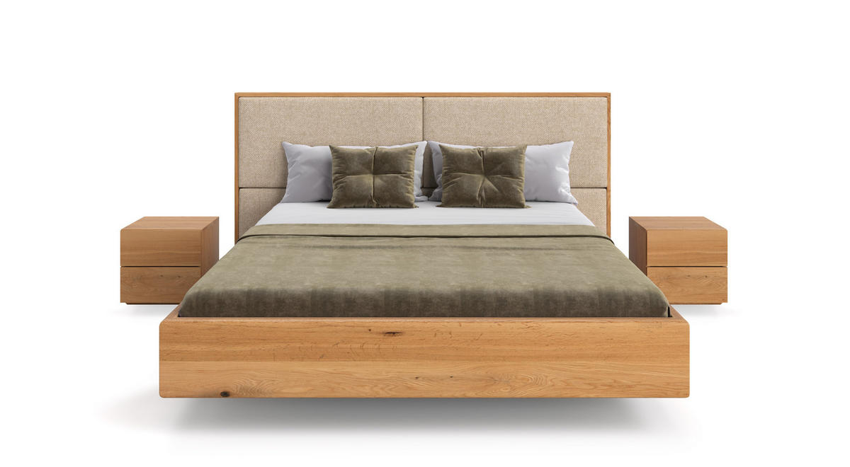 MASSIVHOLZBETT schwebend Dome aus Eiche 180x220 cm, Storm 06 (Beige) - Eichefarben/Braun, Holz (180/220cm) - Danzz