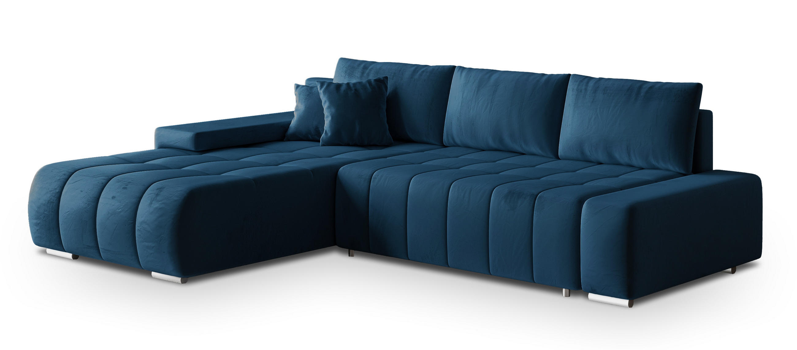 ECKSOFA ALESE L-S Blau Velours-Stoff mit Schlaffunktion - Blau, Holz (265/185cm) - MASSENO