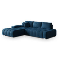 ECKSOFA ALESE L-S Blau Velours-Stoff mit Schlaffunktion - Blau, Holz (265/185cm) - MASSENO