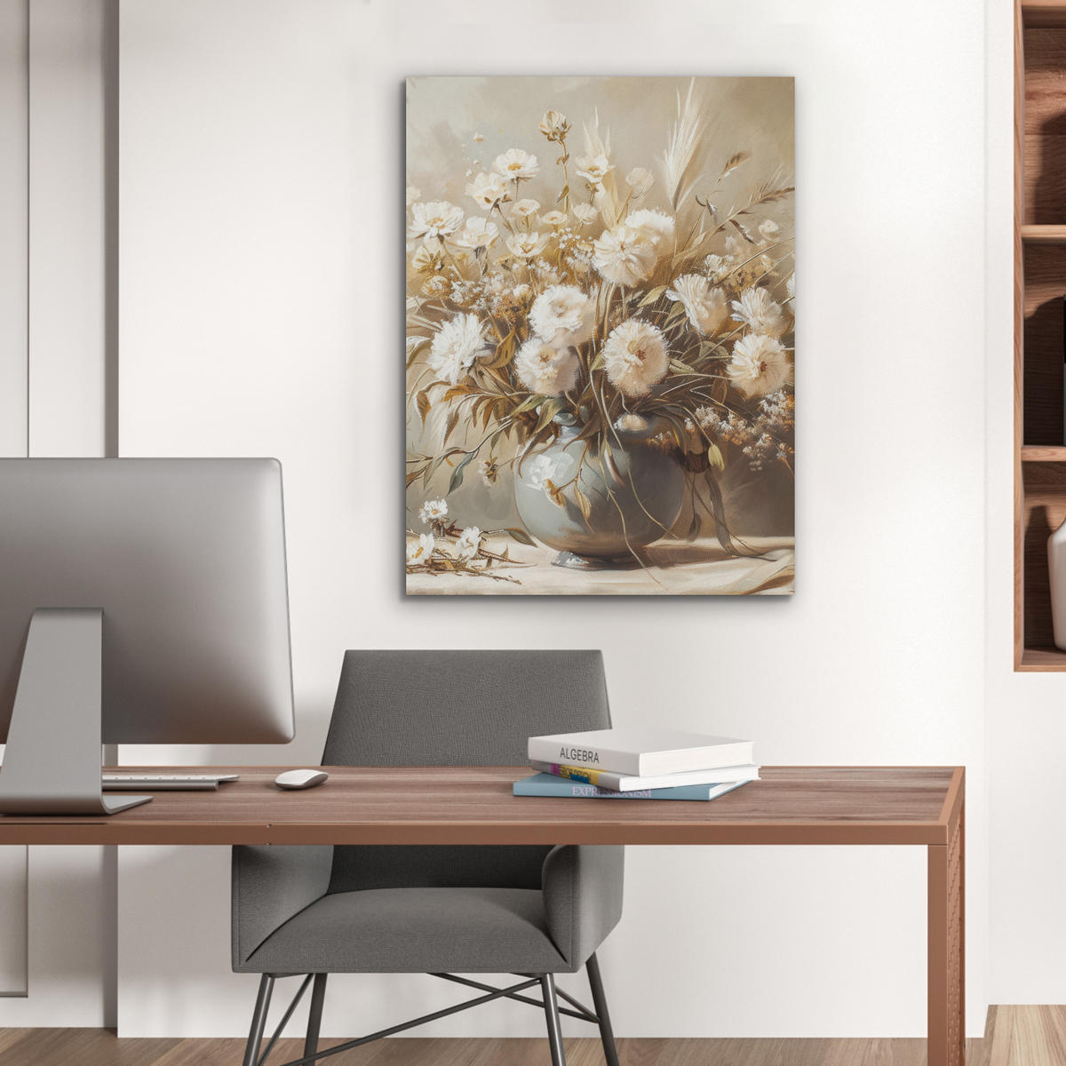 AKUSTIKPANEEL Blumen - Vase - Stilleben - Beige 60x80 cm - Creme, Textil (60/0.9/80cm) - MuchoWow