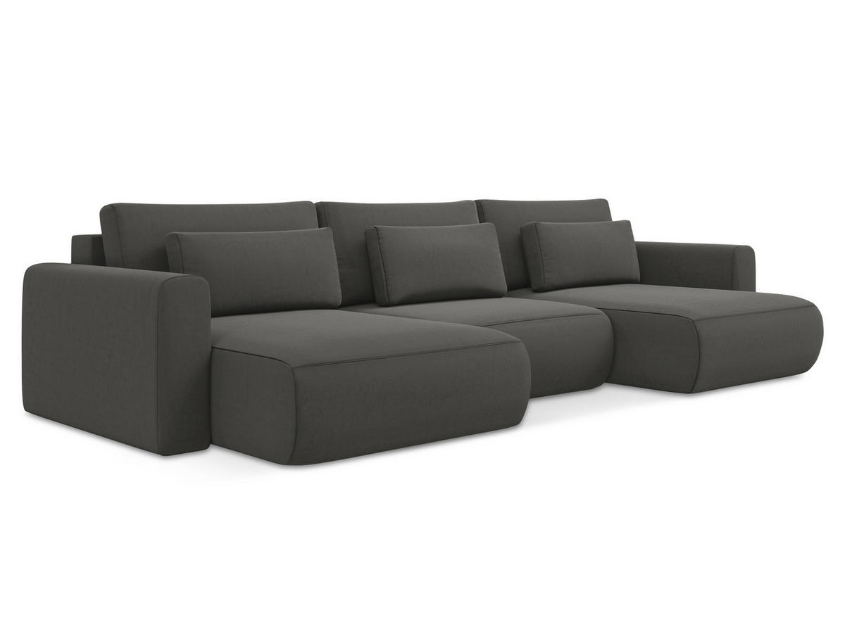 WOHNLANDSCHAFT Samt Stoff Grau - Dunkelgrau/Schwarz, Kunststoff/Textil (340/82/149cm) - Makamii