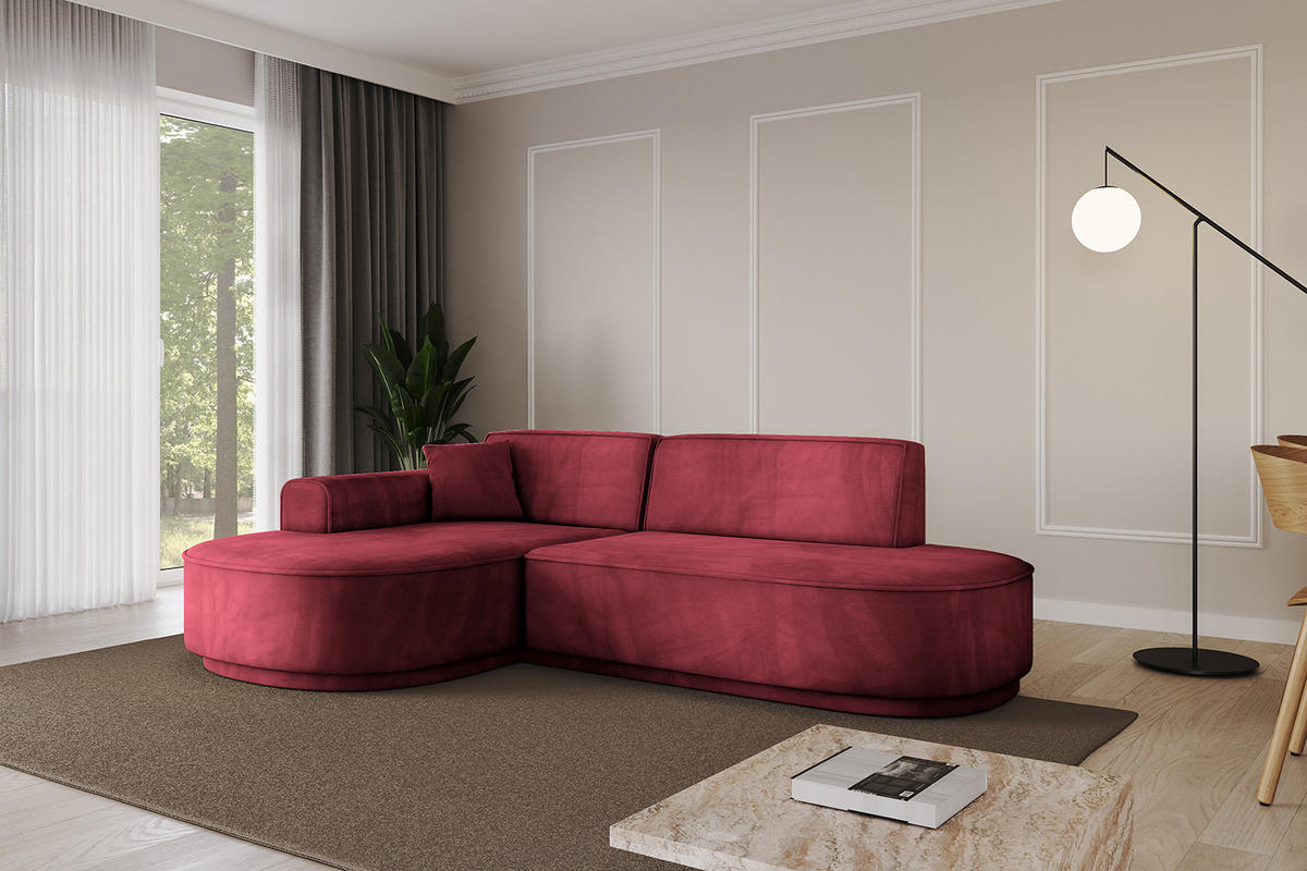 ECKSOFA Ottomane Links MARI-L1-v3 - 243x171x83 cm Bordeaux Velours - Bordeaux/Schwarz, Holzwerkstoff/Kunststoff (243/171cm) - ALTDECOR