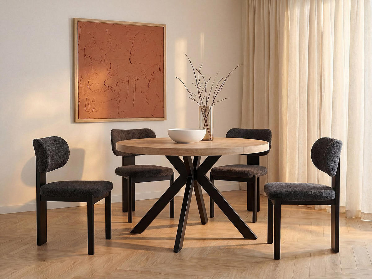 ESSTISCH - 4 Personen, 6 Personen, 8 Personen - Holz, Platte - Schwarz, Naturfarben Hell - KOMONI - Schwarz/Naturfarben, Holz (120/170/76cm) - Vente-Unique