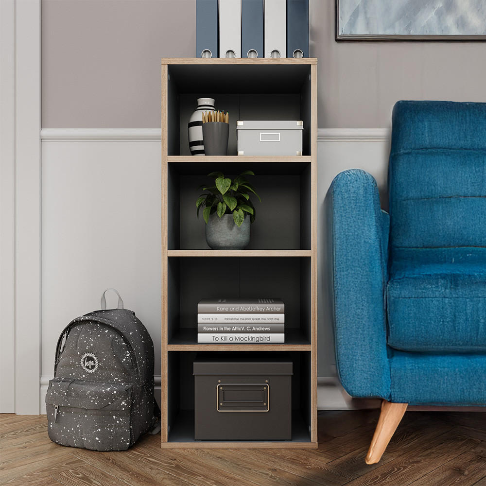 BÜCHERREGAL Tetrix Anthrazit 40 x 100 cm mit 4 Fächern - Anthrazit/Beige, Holzwerkstoff (40/100/30cm) - Vicco