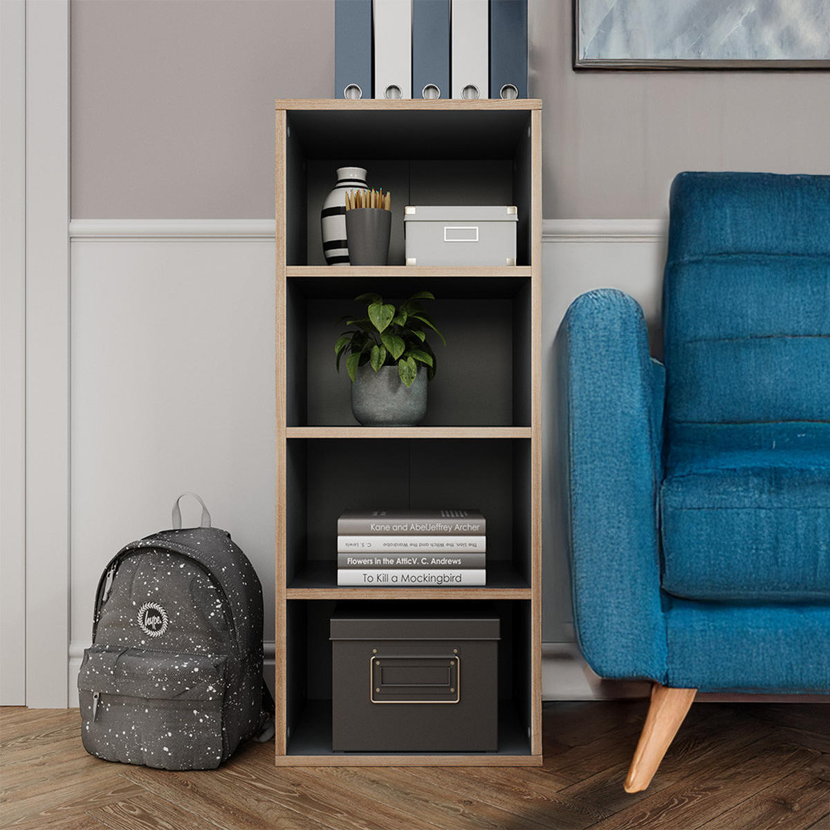 BÜCHERREGAL Tetrix Anthrazit 40 x 100 cm mit 4 Fächern - Anthrazit/Beige, Holzwerkstoff (40/100/30cm) - Vicco