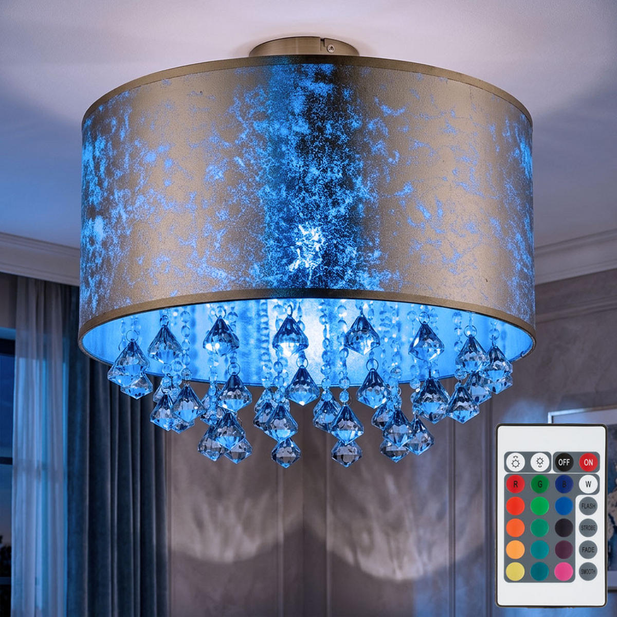 LED DECKENLEUCHTE Metall Gold Kristalloptik - Goldfarben, Textil (30/30/31cm) - Globo Lighting