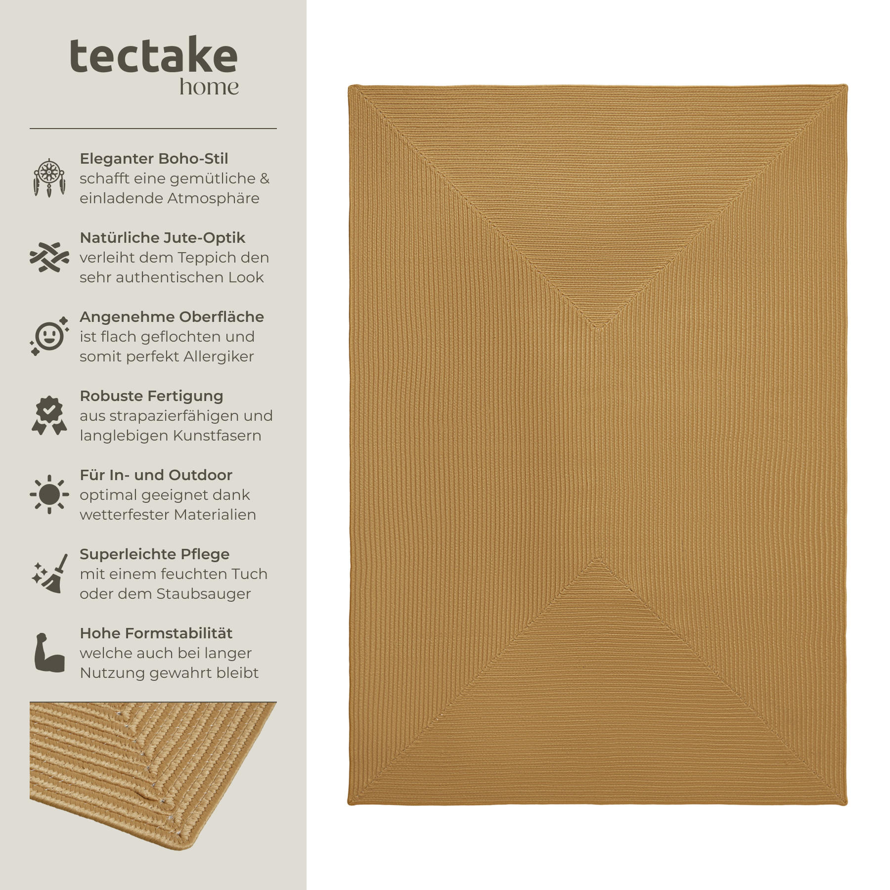 GEFLOCHTENER-TEPPICH Raya,strapazierfähig und pflegeleicht,braun - Braun, Textil (160/230cm) - tectake