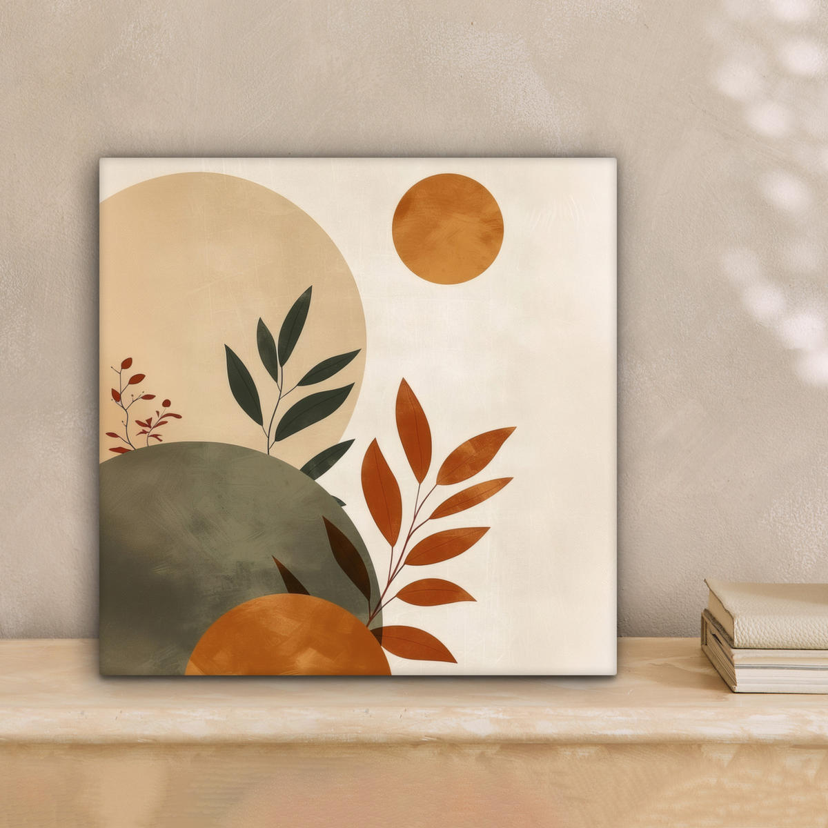 LEINWANDBILD Formen - Rund - Blätter - Beige 20x20 cm - Rostfarben, Textil (20/20cm) - MuchoWow
