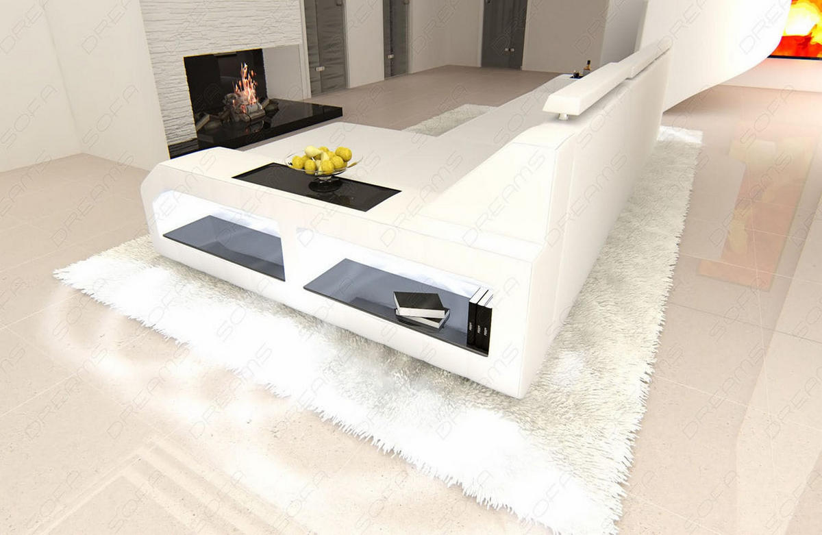 COUCH Arezzo L Weiß Echtleder - Weiß, Leder (308/194cm)