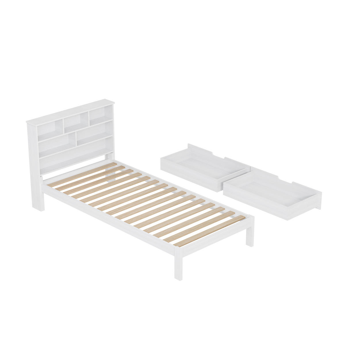 KINDERBETT 90x200 cm, mit 2 Schubladen, Tafel & Lattenrost, Weiß - Weiß, Holz