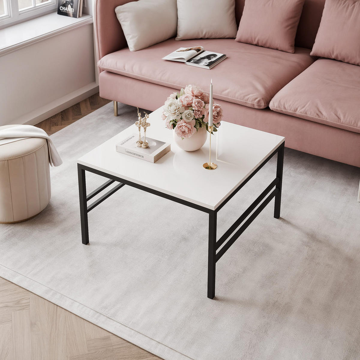 COUCHTISCH FORMA 70/70 cm Quadrat, Schwarz / Weiß Hochglanz - Weiß Hochglanz/Schwarz, Metall (70/70/46cm) - Idohome