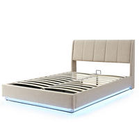 LED ČALOUNĚNÁ POSTEL Tröstiar - béžová, kov/kompozitní dřevo (140/200cm) - [en.casa]