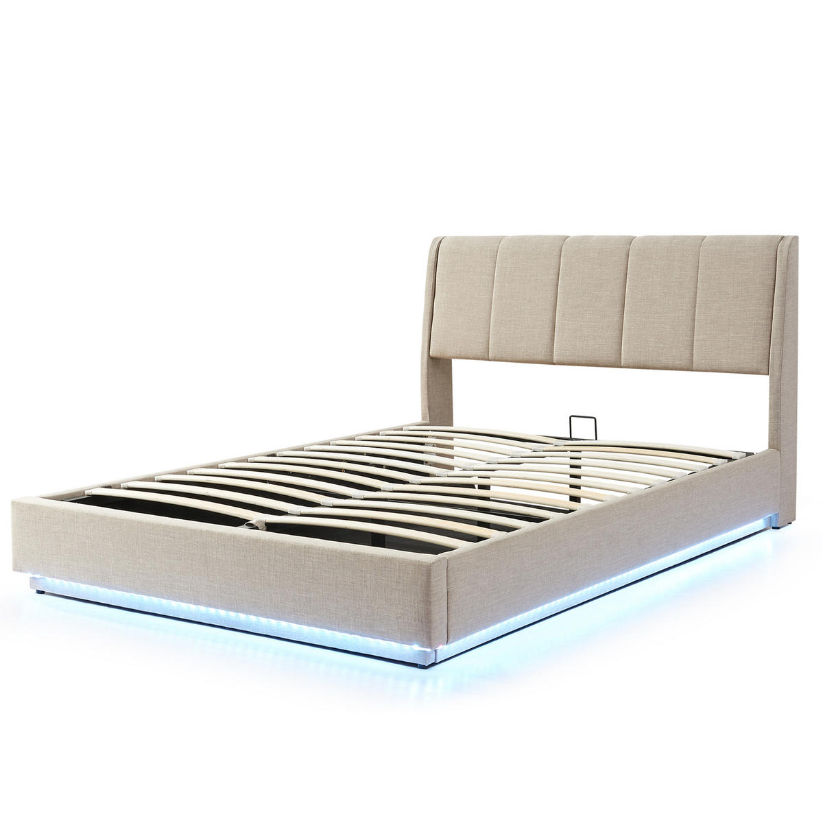 LED ČALOUNĚNÁ POSTEL Tröstiar - béžová, kov/kompozitní dřevo (140/200cm) - [en.casa]