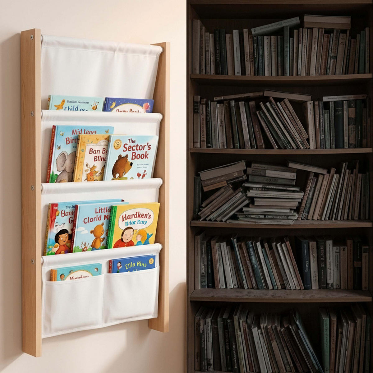 BIBLIOTECĂ natural alb copii - multicolor, compozit lemnos/material textil (44.5/80/6cm) - Relaxdays